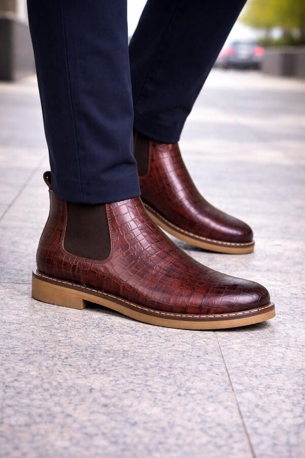 Online Express Leren schoenen- Heren Laarzen- Chelsea boots- Heren schoenen- Exclusief Stoere Mannen laarzen- Enkellaarsje 502- Leather- Bruin - Foto 2