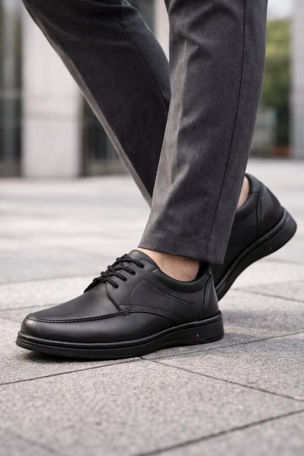 Online Express Nette Schoenen- Veterschoenen- Herenschoenen- Comfort Schoenen- 605- Leather- Zwart - Foto 2
