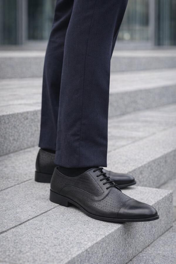 Online Express Veterschoenen Exclusief schoenen Nette Herenschoenen met gaatjes leren heren veterschoen Stijlvolle perforatie en zakelijke schoen 1190 Zwart - Foto 2
