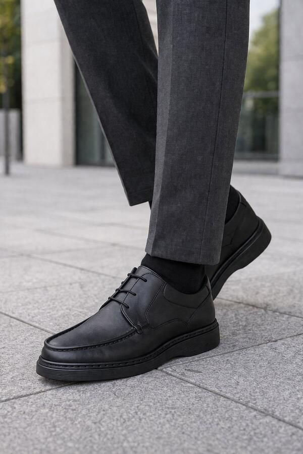 Online Express Heren schoenen- Nette Veterschoenen- Comfort schoen voor Mannen 22379- Leather- Zwart - Foto 2