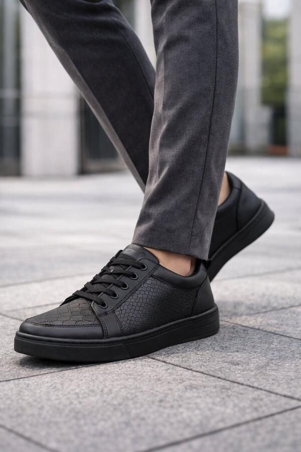 Online Express Veterschoenen- Heren Schoenen- Heren Sneakers- Stijlvolle Leren Casual Schoenen met Slangenprint Comfortabele Lage Veterschoenen 109- Zwart - Foto 2