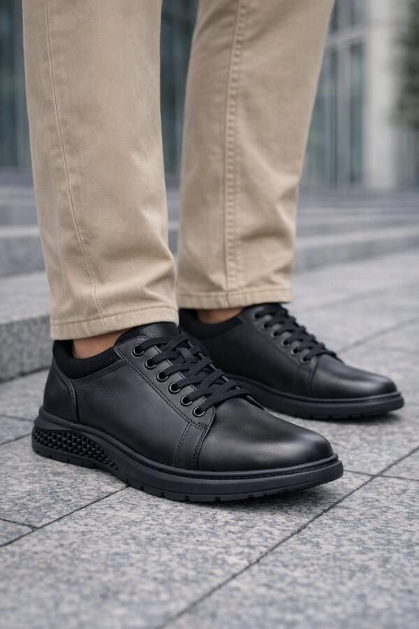 Online Express Veterschoenen Herenschoenen- Nette sportieve schoenen leren herenschoenen Stijlvolle sneakers 018 Zwart - Foto 2