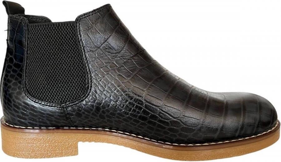 Online Express Leren schoenen- Heren Laarzen- Chelsea boots- Heren schoenen- Exclusief Stoere Mannen laarzen- Enkellaarsje 503- Leather- Zwart met blauw - Foto 2