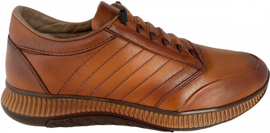 Online Express Schoenen Heren sport instapper Mannenschoenen met elastiek veterbandje Nette schoenen comfort 24 7 Casual comfort sneaker 115 Echt leer Cognac
