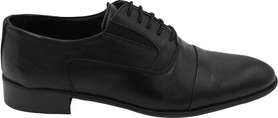 Online Express Veterschoenen Nette Heren schoenen Zwarte leren Oxford herenschoen klassieke zakelijke veterschoen met cap- toe en brogue details 1195 Zwart