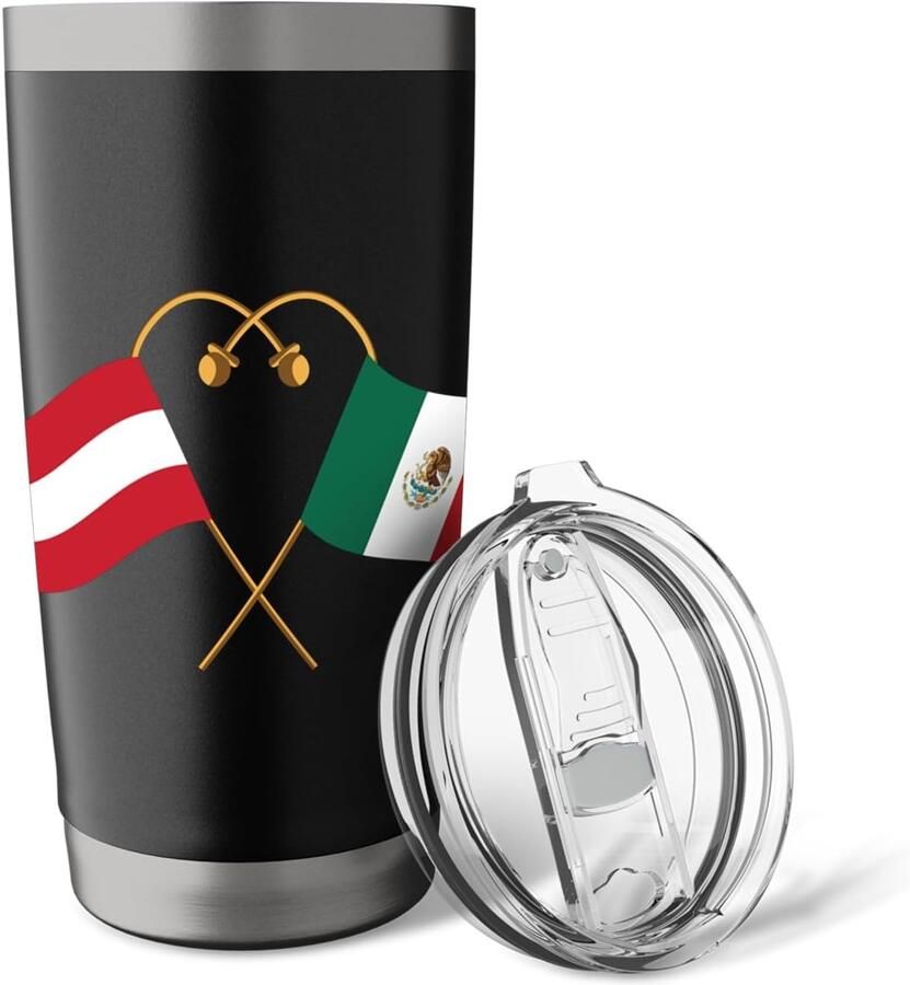 Oostenrijkse en Mexicaanse vlaggen thermobeker