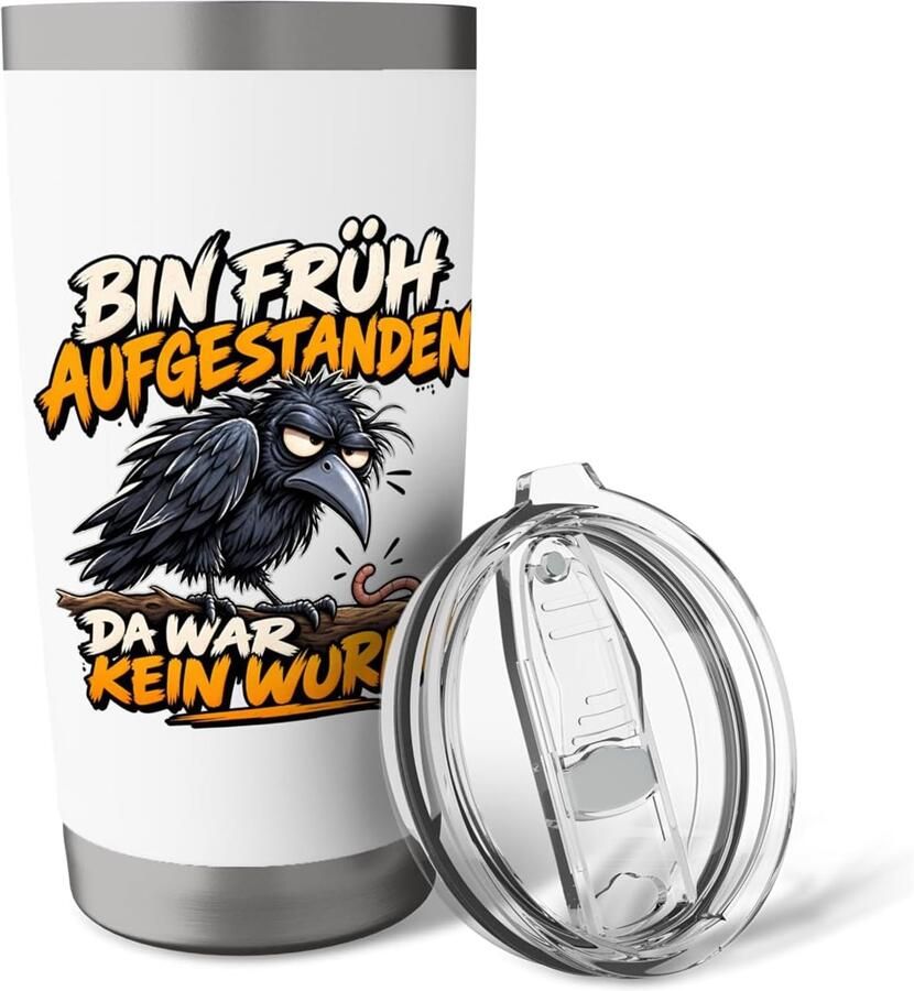 Opgestaan? Geen Wurm! Grappige Raaf Thermosbeker