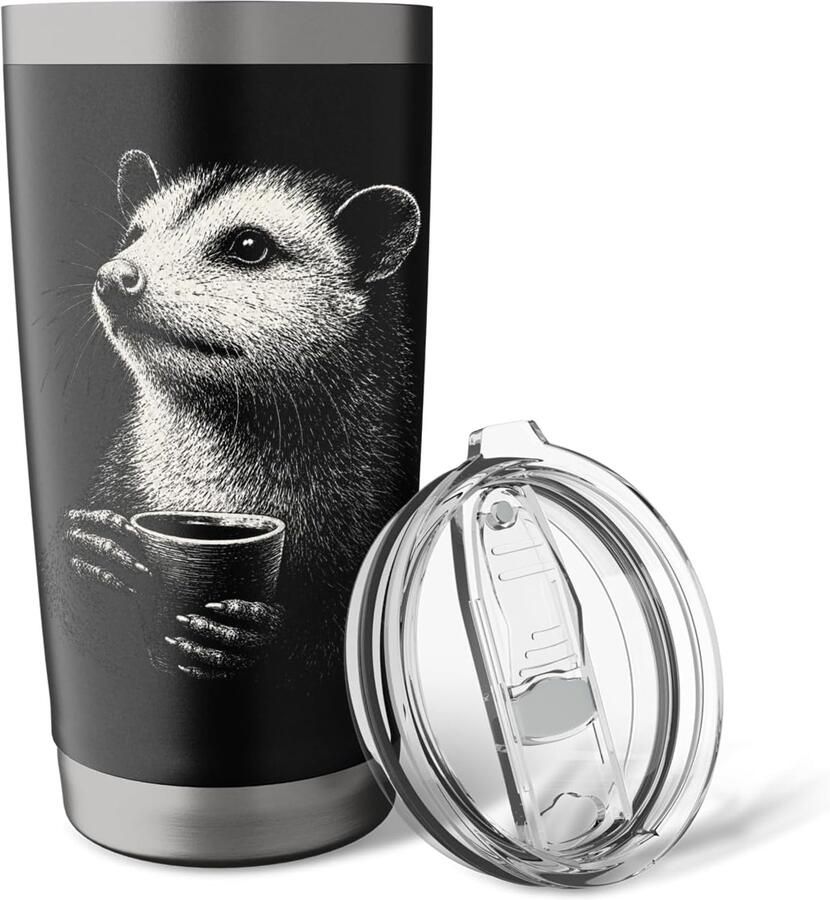 Opossum met koffiekop dubbelwandige thermosbeker