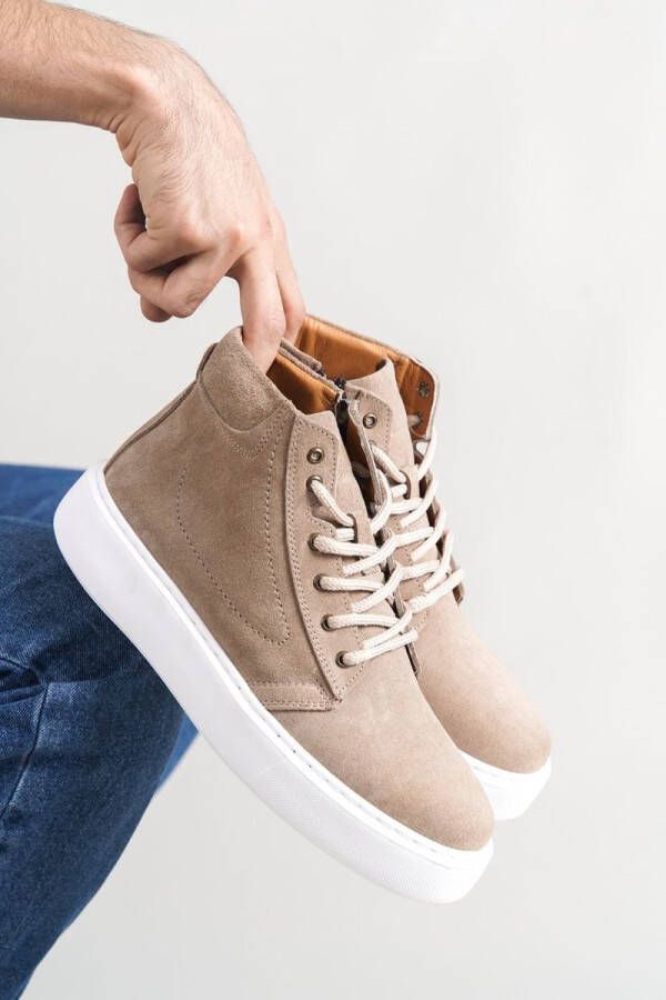 Oscar&Djayds Heren Sneaker Sand Beige Echt Leer (Suede) Hoge sneakers schoenen OD111