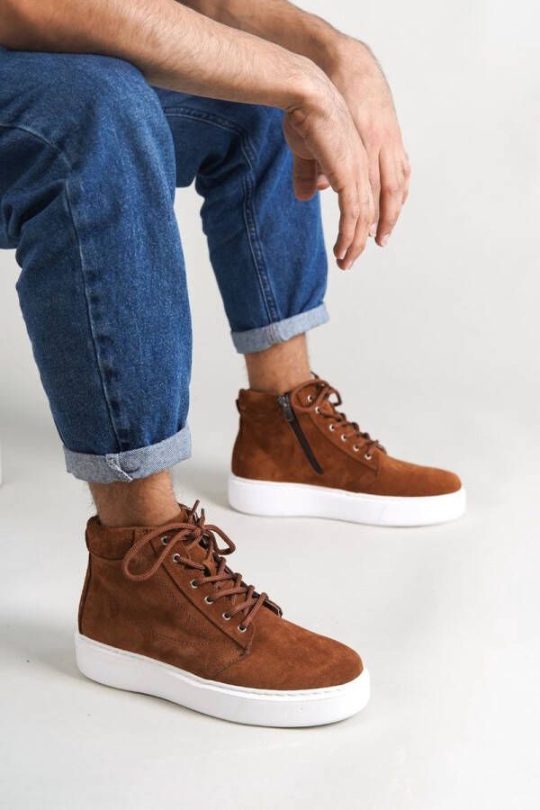 Oscar&Djayds Heren Sneaker Tan Bruin Echt Leer (Suede) Hoge sneakers schoenen OD111