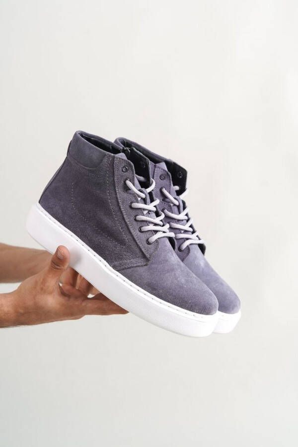 Oscar&Djayds Heren Sneaker ZilverGrijs Echt Leer (Suede) Hoge sneakers schoenen OD111