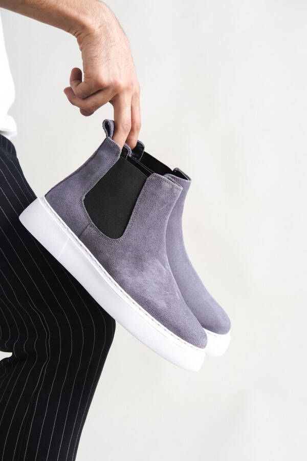 Oscar&Djayds Heren Suede Leren Chelseaboots Enkellars Zilver Grijs New-Gen Chelsea Heren Schoenen