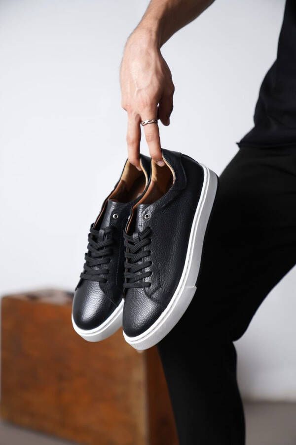 Oscar&Djayds Sneakers Heren Premium Leer Zwart Echt Leer Sneakers Schoenen OD