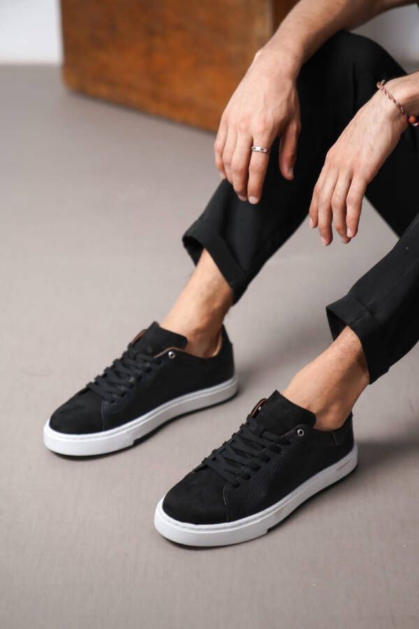 Oscar&Djayds Sneakers Heren Premium Leer+Nubuck Zwart Echt Leer Sneakers Schoenen OD