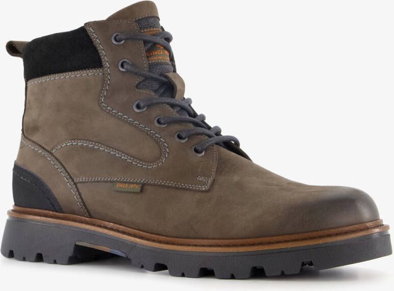 Output leren heren veterboots grijsbruin