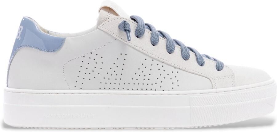 P448 Witte Leren Sneakers met Blauwe Details
