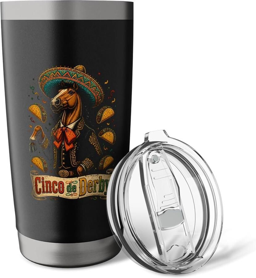 Paard met sombrero en taco's dubbele wand thermobeker