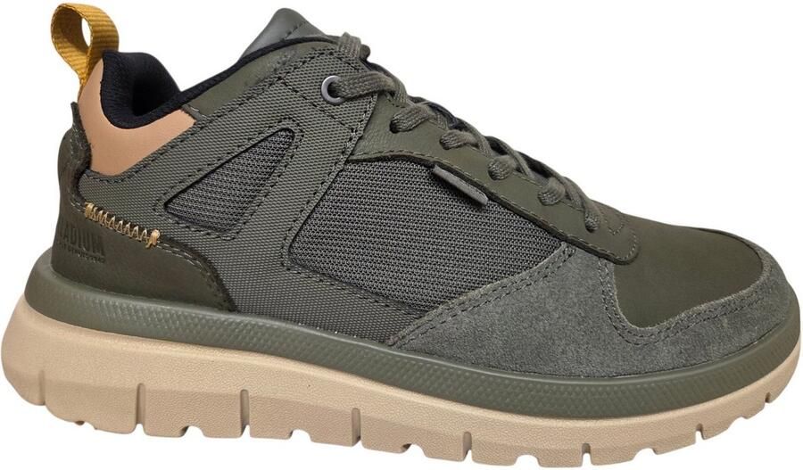 Palladium Pallaflex Low Mix Olive Night Sneakers Olijf Groen Leer Combi Heren Groen