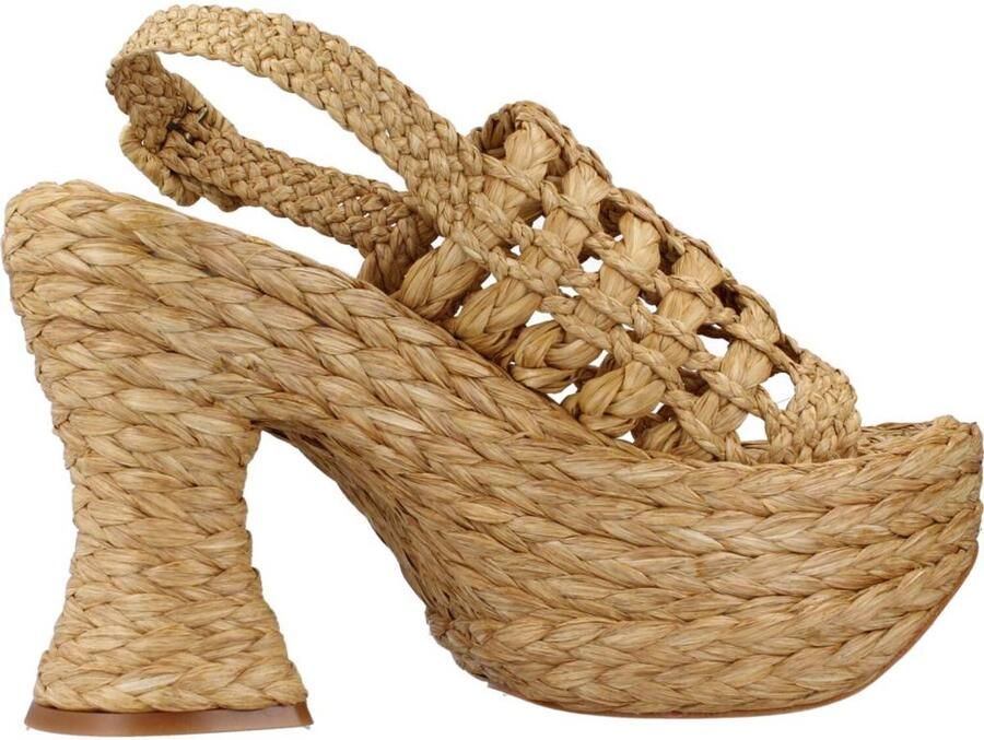 Paloma Barceló Natuurlijke Raffia Hoge Hak Sandaal Beige Dames
