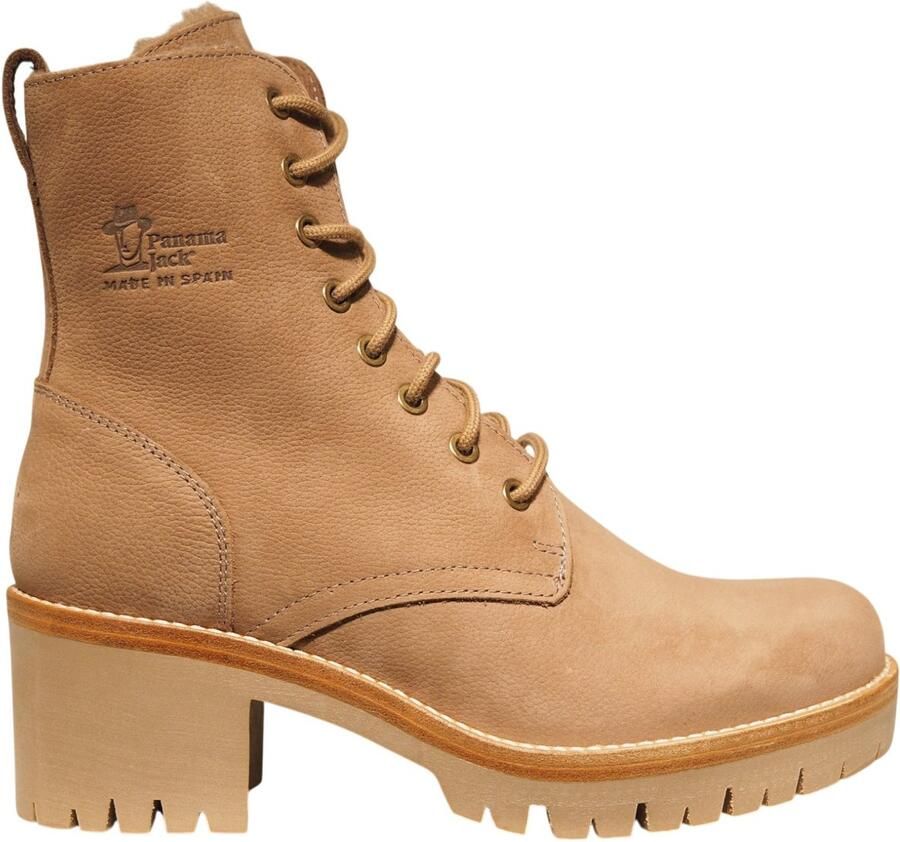 Panama Jack Padma taupe leren dames veterboots met hak