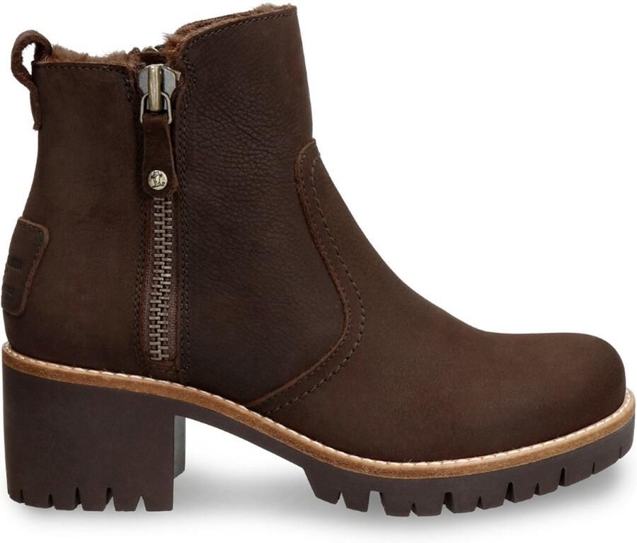 Panama Jack Pauline B19 Bruin Nubuck Dames Enkellaars met Hak en Bont