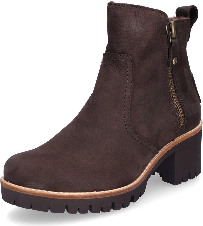 Panama Jack Pauline B19 Bruin Nubuck Dames Enkellaars met Hak en Bont