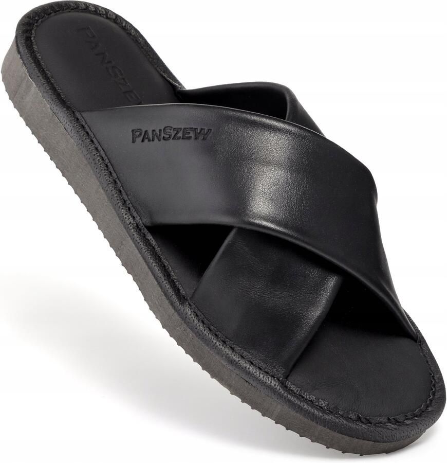 PanSzew Dames Leren Pantoffels Zwart Premium Natuurlijk Leer