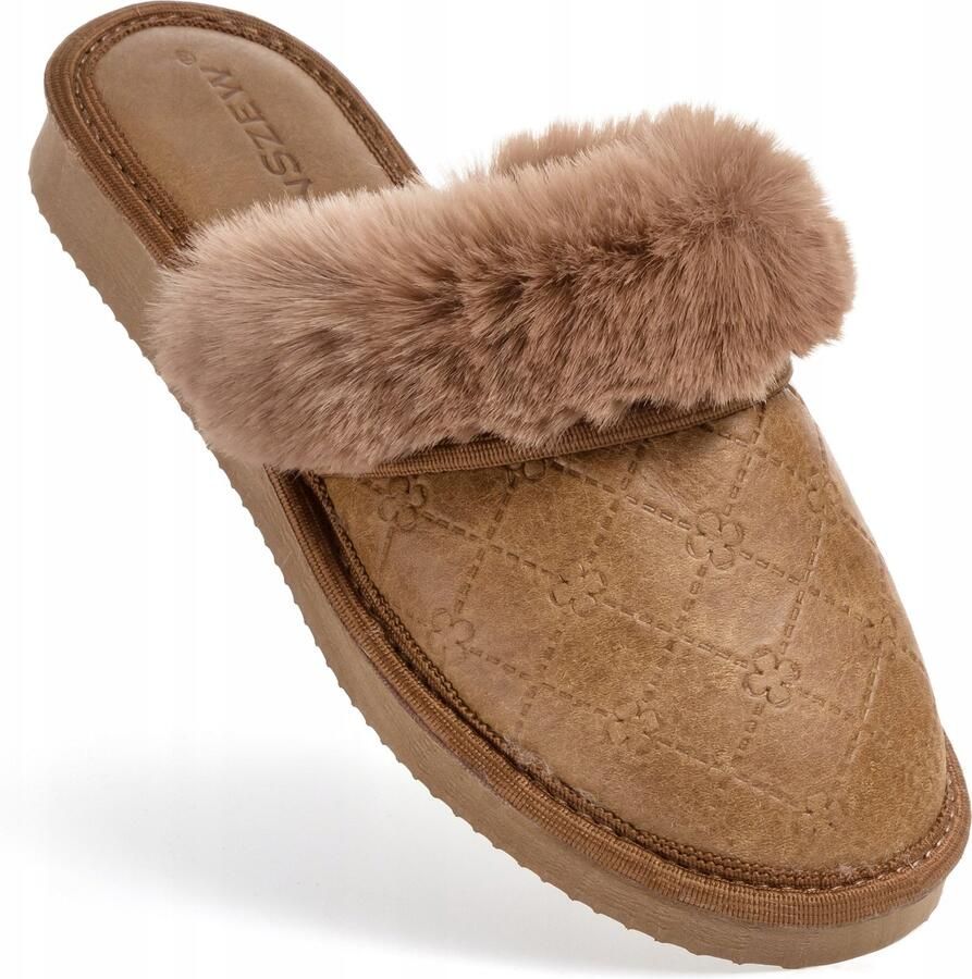 PanSzew Dames Pantoffels Leer Comfortabele Huis Slaapschoenen met Embossing