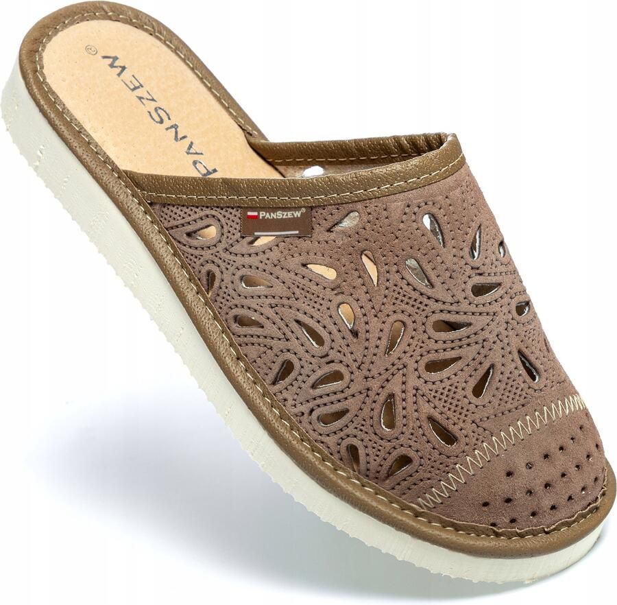 PanSzew Dames Pantoffels Leer Comfortabele Leren Pantoffels voor Thuis