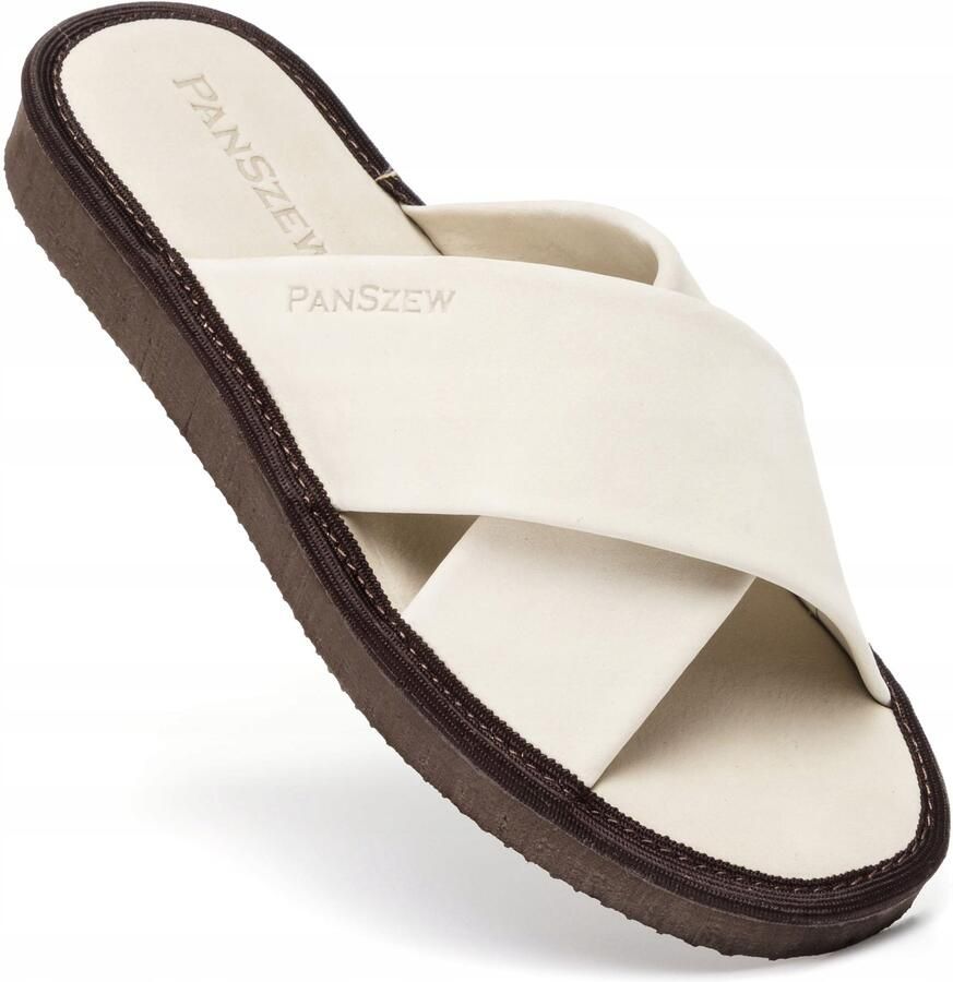 PanSzew Dames Pantoffels Leer Nubuck Ecru Comfortabele Instappers