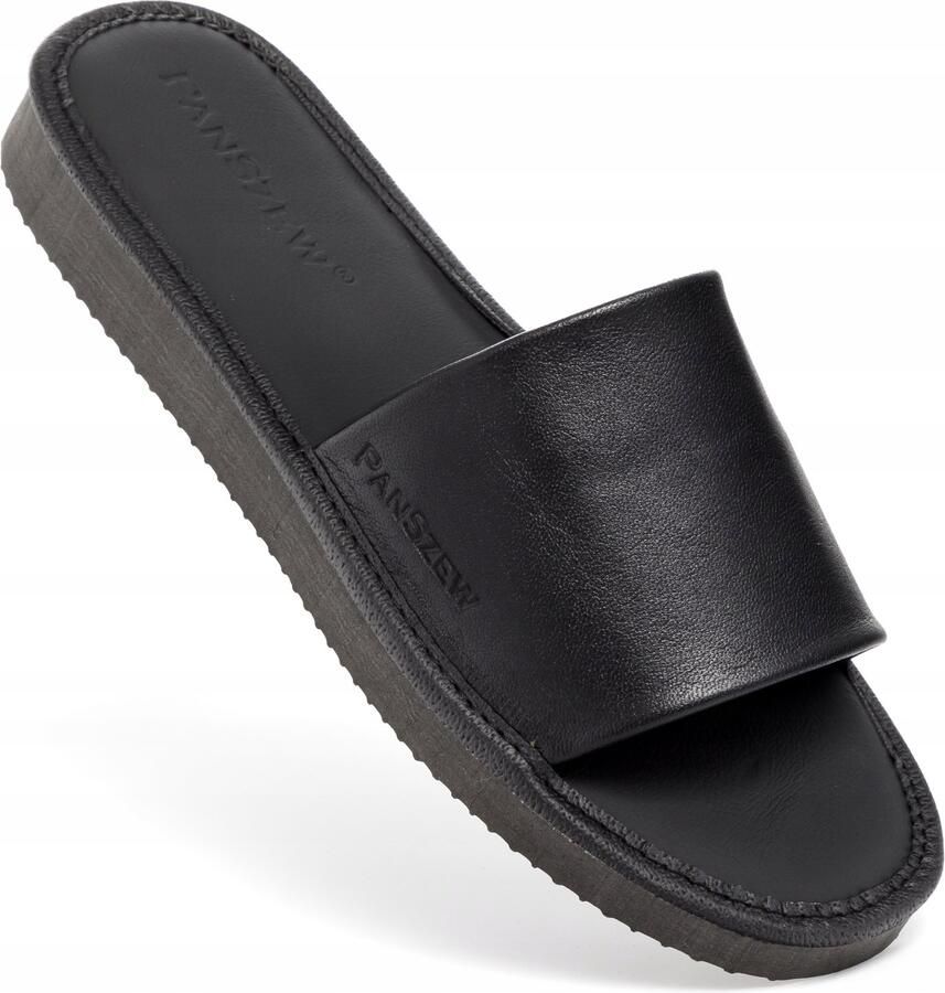 PanSzew Dames Pantoffels Leer Zwart Premium