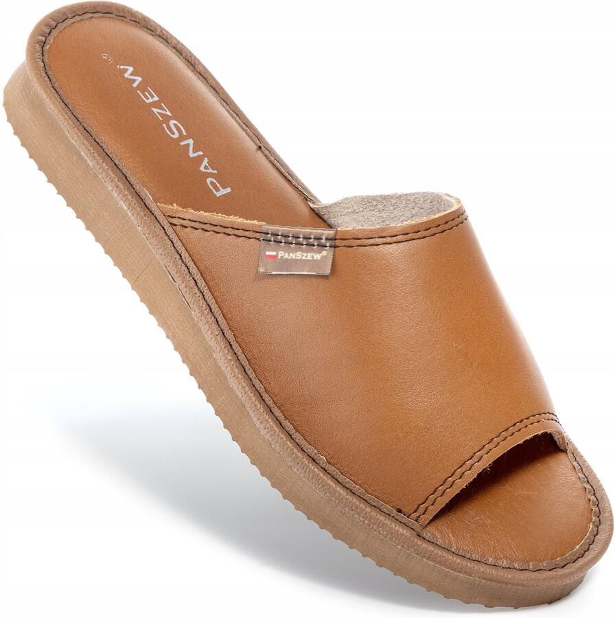PanSzew Dames Pantoffels van Leer Comfortabele Huis Schoenen met Traditioneel Ontwerp