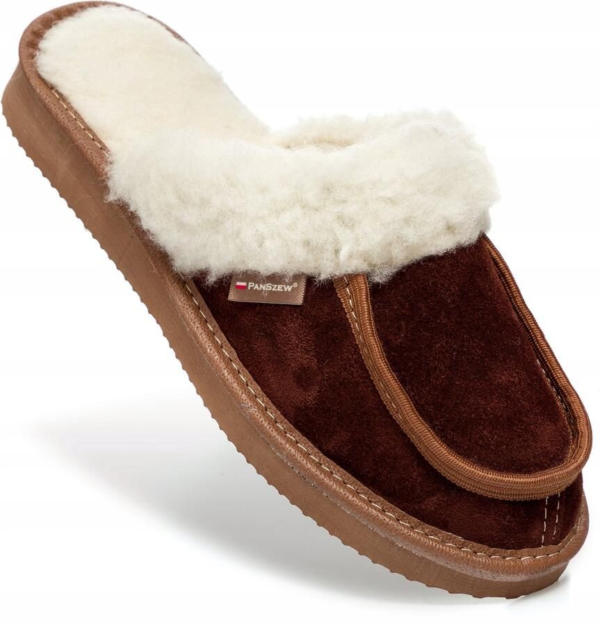 PanSzew Dames Pantoffels van Leer en Wol Comfortabel en Warm