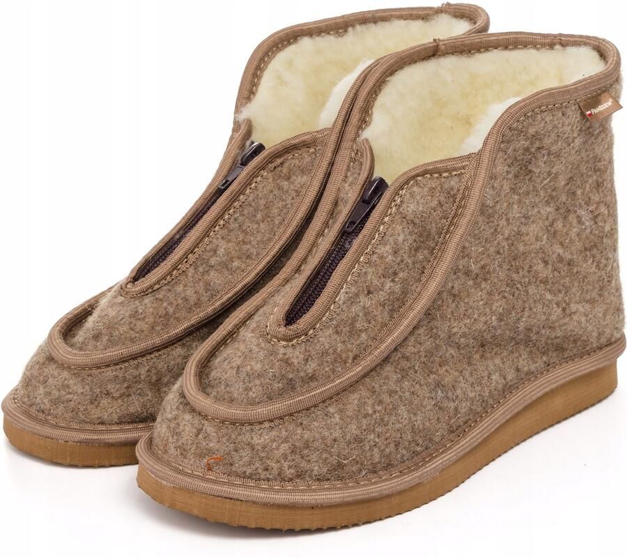 PanSzew Dames Pantoffels van Merino Wol Warme Bruine Huisschoenen