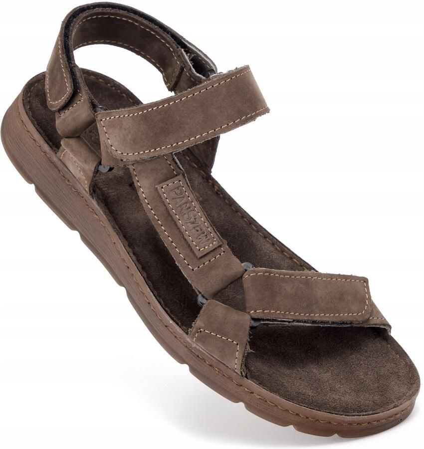 PanSzew Heren leren sandalen met klittenband Bruin