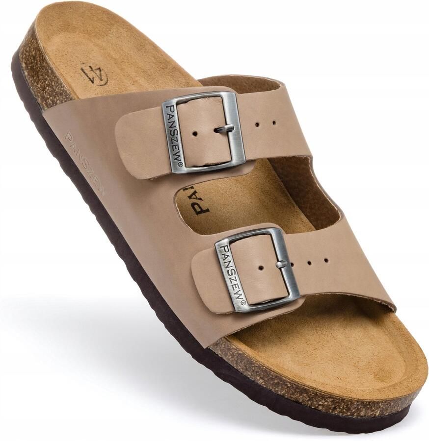 PanSzew Heren Leren Slippers op Kurk Beige