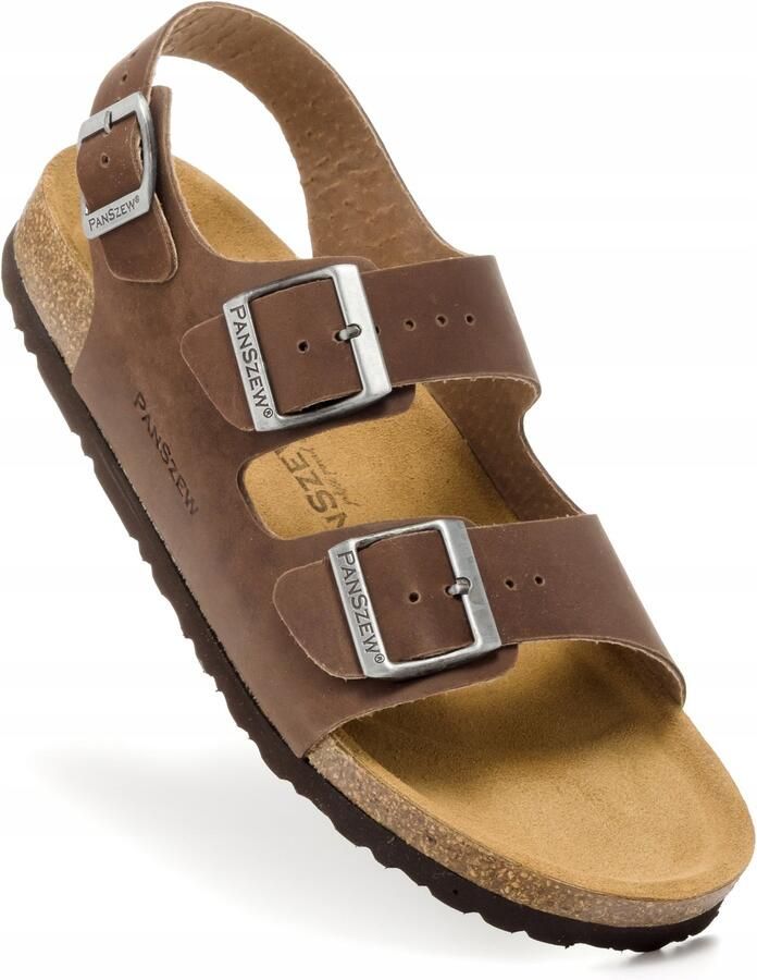 PanSzew Heren Sandalen Leer Kurk Natuurlijk Leer