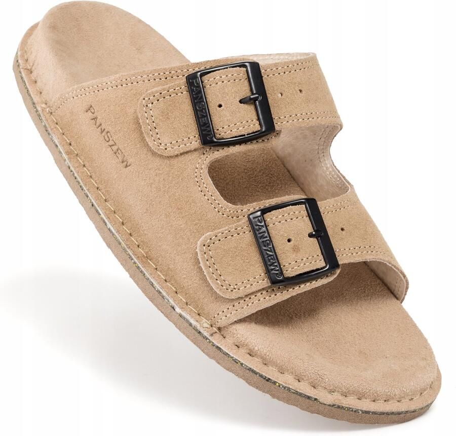 PanSzew Heren Slippers Leer Beige Verstelbaar Comfortabel