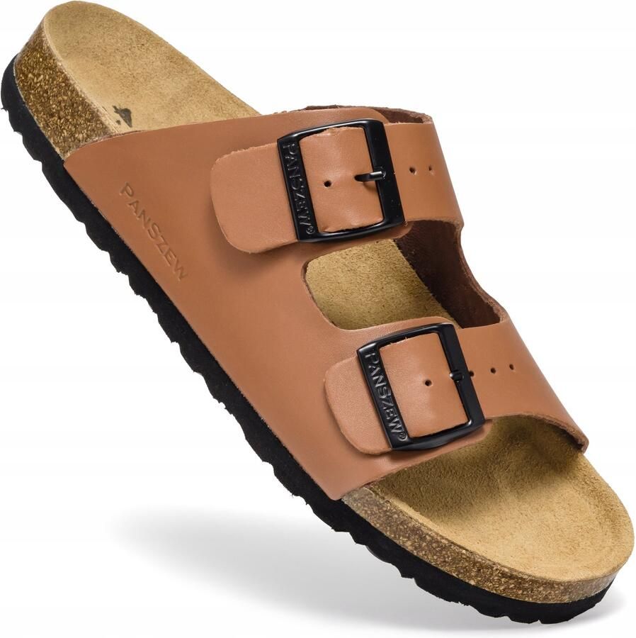 PanSzew Herenslippers Leer Gevormd Kurk Bruin