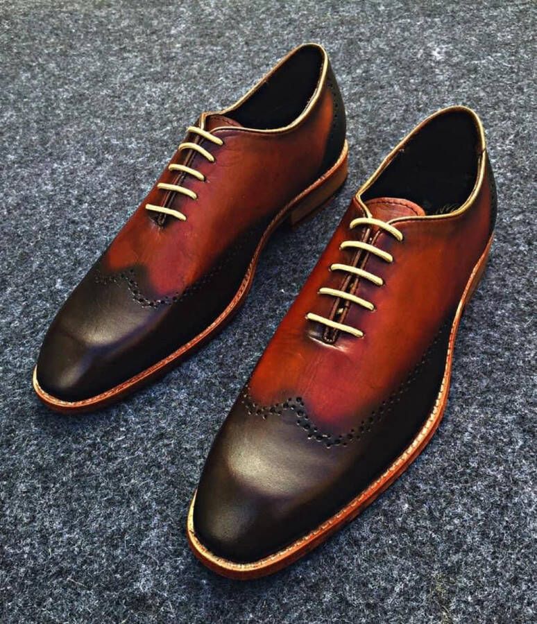 Pantera Pelle Leather Shoes Volledig Lederen Herenschoen bruin cognac met zwart