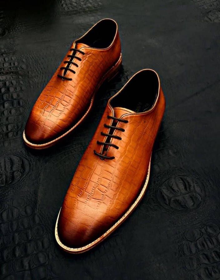 Pantera Pelle Leather Shoes Volledig Lederen Herenschoen cognac