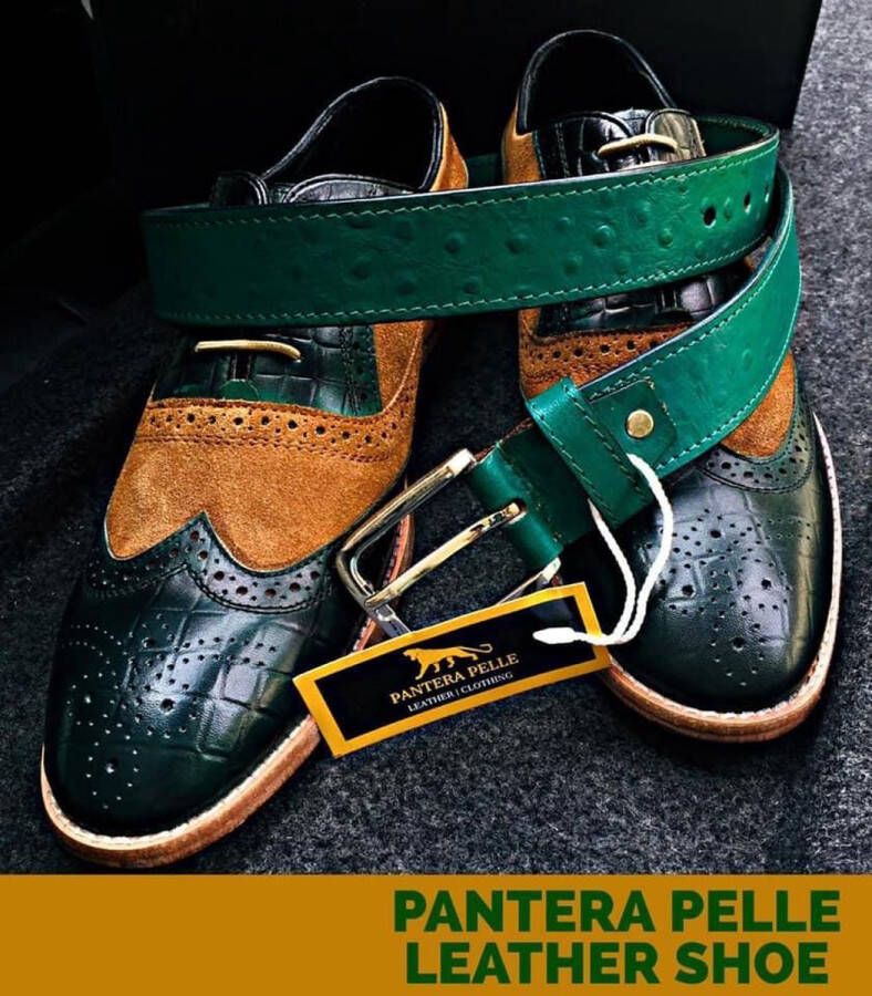 Pantera Pelle Leather Shoes Volledig Lederen Herenschoen groen