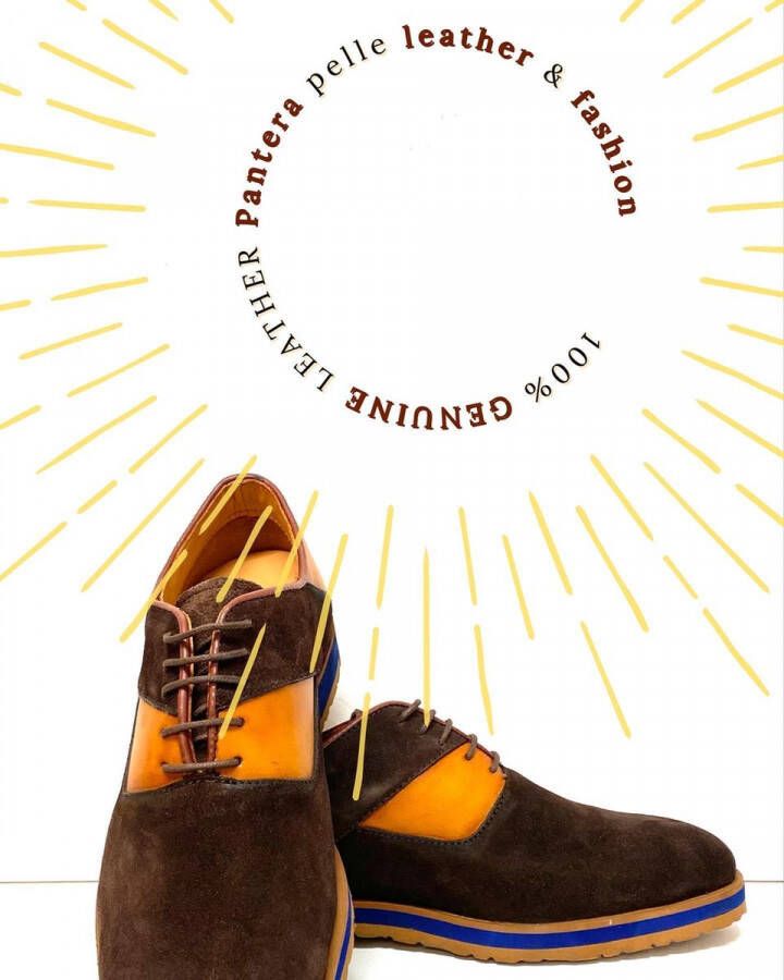 Pantera Pelle Shoes Suede met Lederen Herenschoen Bruin met cognac