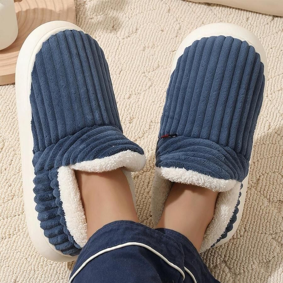 Pantoffels Blauw 44 45 EU Pluche met Traagschuim en Antislip Zool Voor en