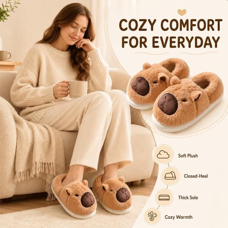 Pantoffels Bruin 40 41 EU Pluche Dierenpantoffels voor Dames
