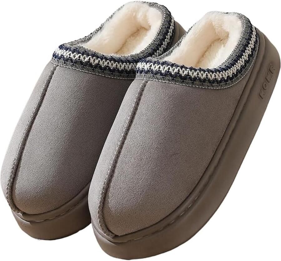 Pantoffels en Pluche Voering Antislip Buiten Binnen Warme antislip lichtgewicht pantoffels grijs