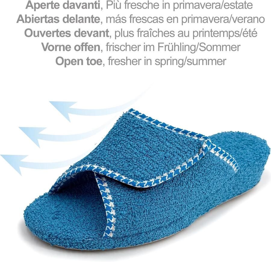 Pantoffels met klittenband open comfortabel en verstelbaar voor thuis en bad breed model hoge schacht met hak