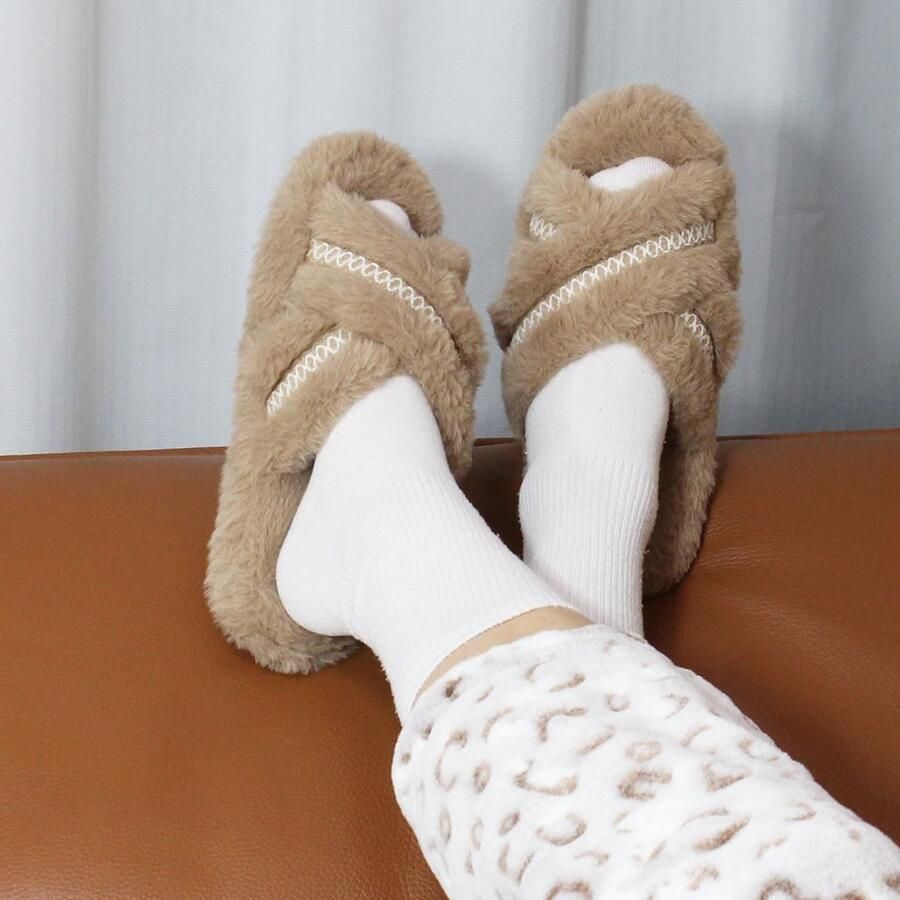 Pantoffels voor Dames Beige 36 37 EU Zacht Pluche met Antislip Zool Voor Thuis