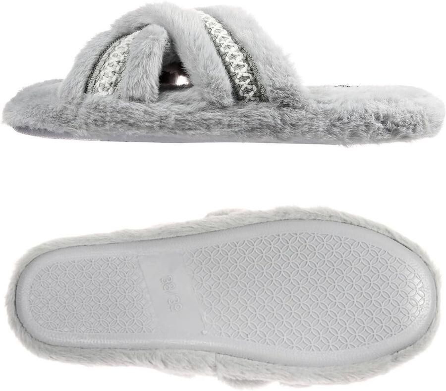 Pantoffels voor Dames Grijs EU Zacht Pluche met Antislip Zool Voor Thuisgebruik