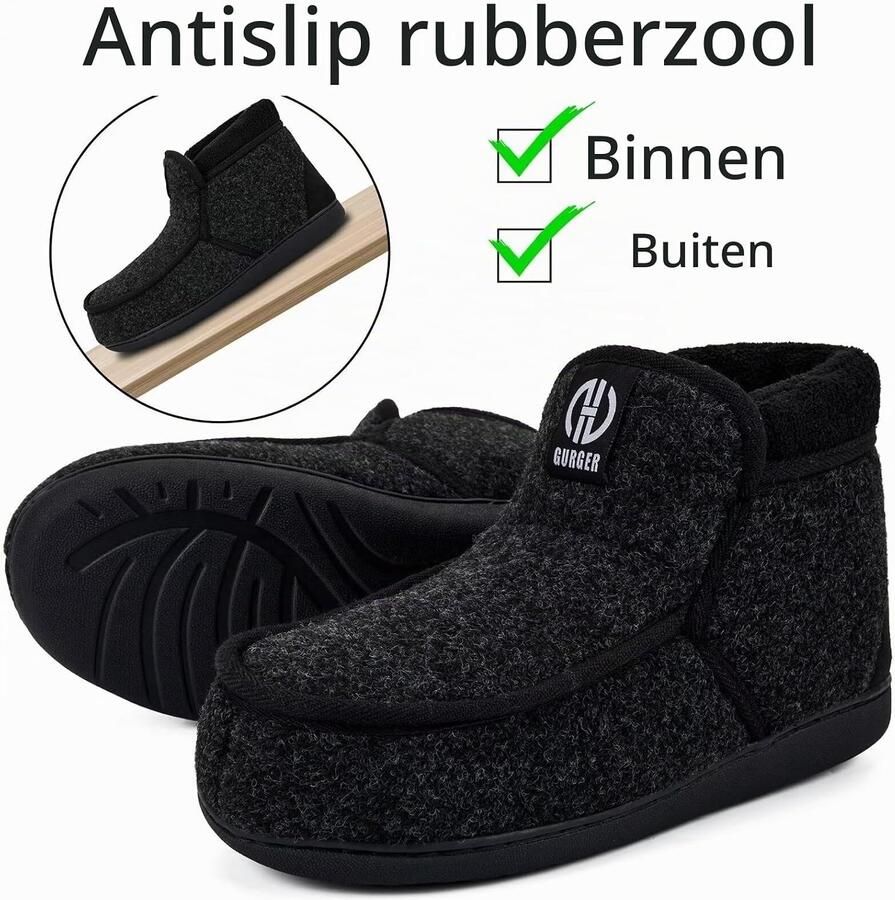 Pantoffels voor Heren Zwart 44 45 EU Warm Pluche Gevoerde Mocassins Voor Binnen en Buiten